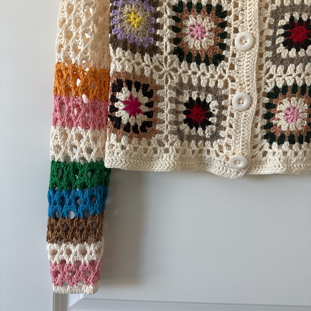 Multicolor Crochet Patchwork Cardigan - image 2